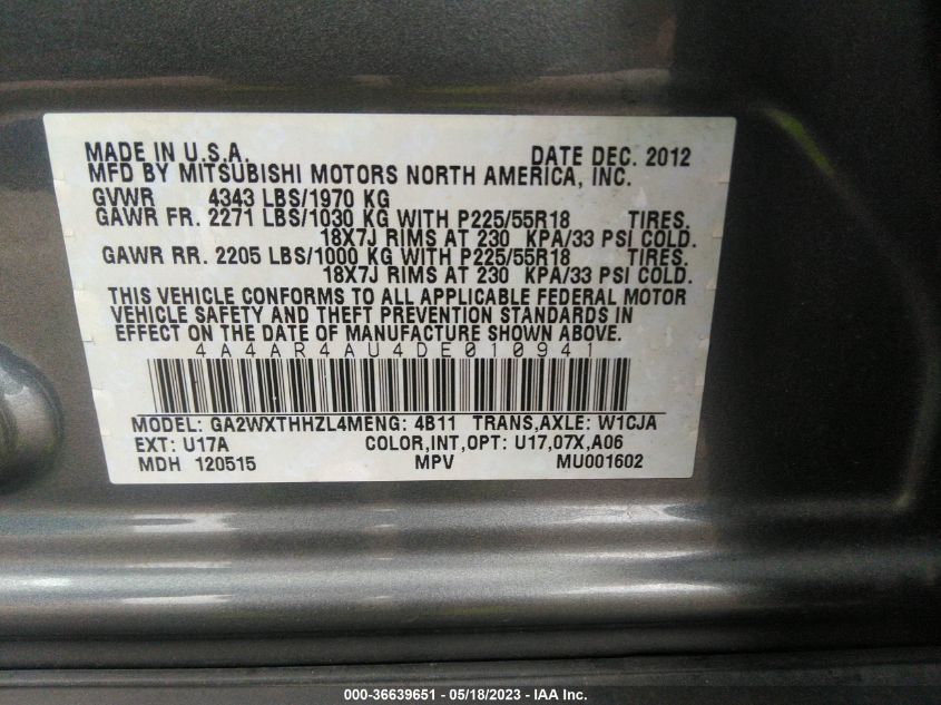 2013 MITSUBISHI OUTLANDER SPORT SE - 4A4AR4AU4DE010941