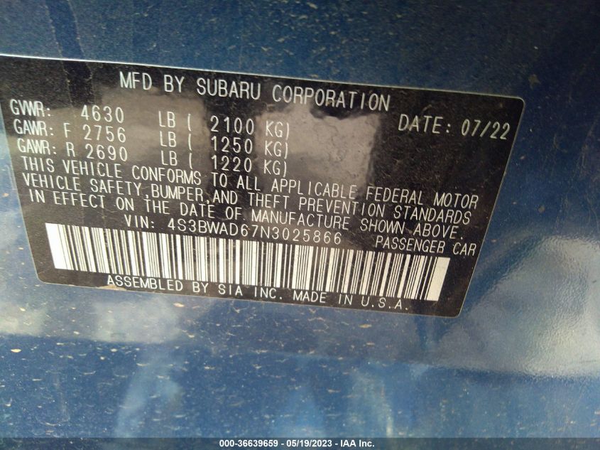 2022 SUBARU LEGACY PREMIUM - 4S3BWAD67N3025866