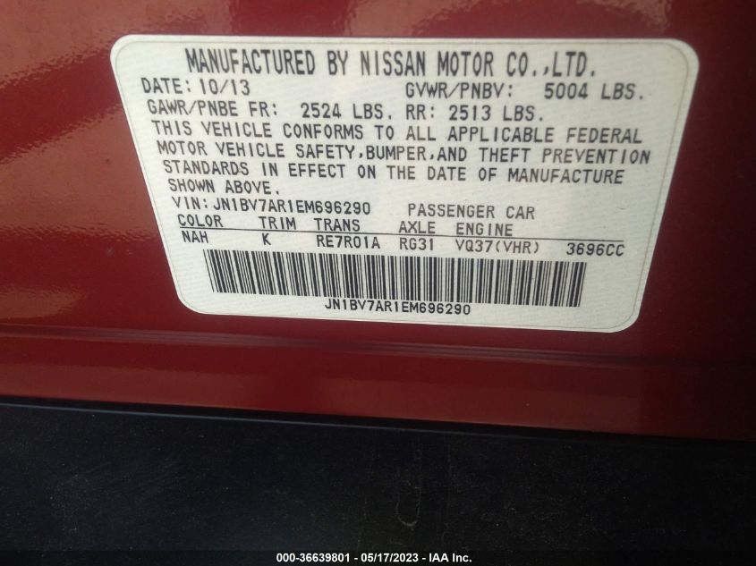 2014 INFINITI Q50 SPORT - JN1BV7AR1EM696290