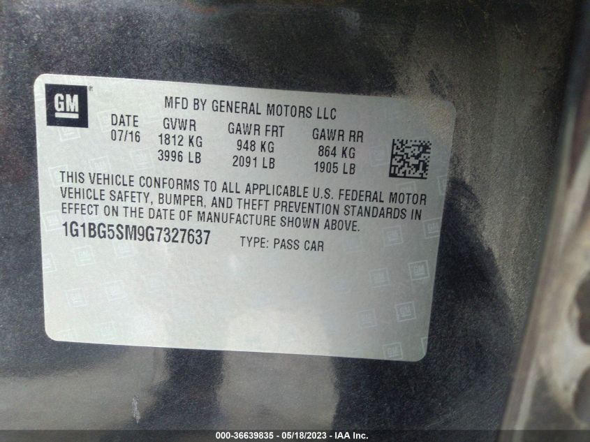 2016 CHEVROLET CRUZE PREMIER - 1G1BG5SM9G7327637