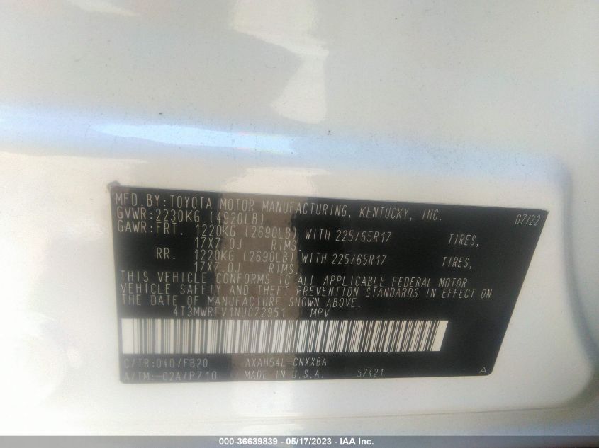 2022 TOYOTA RAV4 HYBRID LE - 4T3MWRFV1NU072951