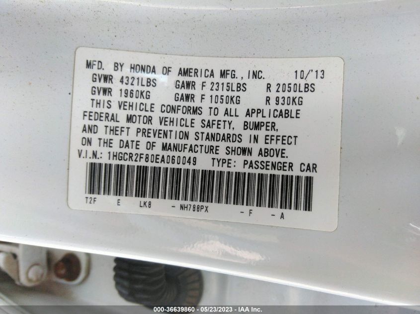 2014 HONDA ACCORD SEDAN EX-L - 1HGCR2F80EA060049