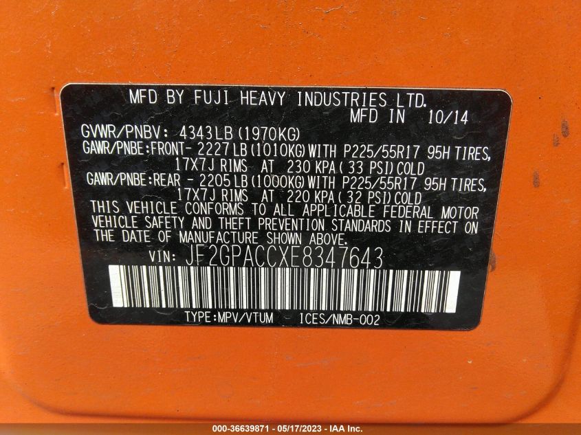 2014 SUBARU XV CROSSTREK PREMIUM - JF2GPACCXE8347643
