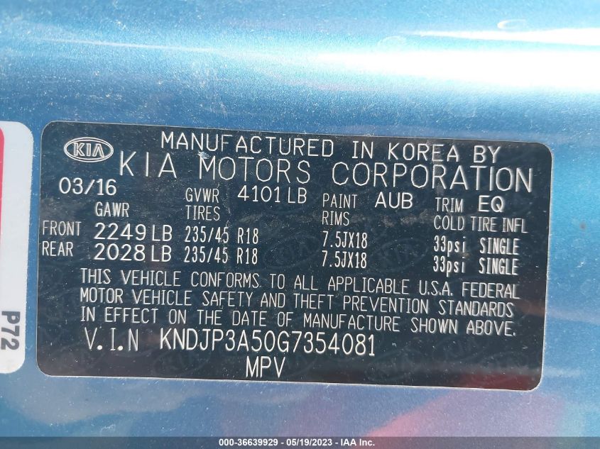 2016 KIA SOUL + - KNDJP3A50G7354081