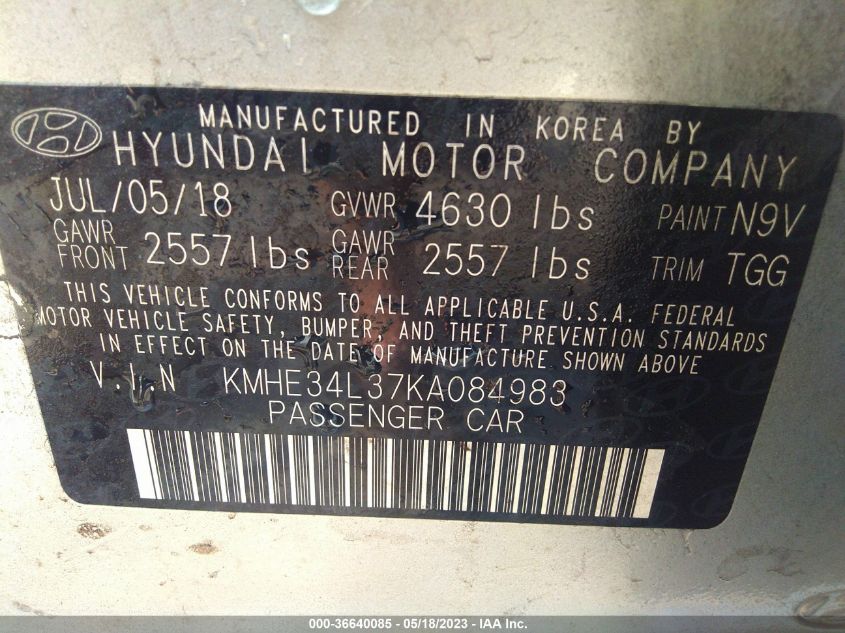 2019 HYUNDAI SONATA HYBRID LIMITED - KMHE34L37KA084983