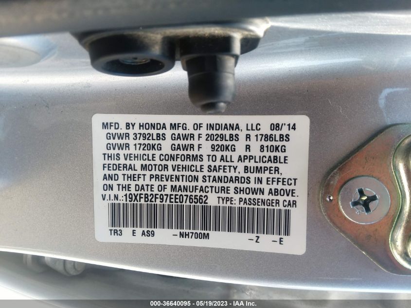 2014 HONDA CIVIC SEDAN EX-L - 19XFB2F97EE076562