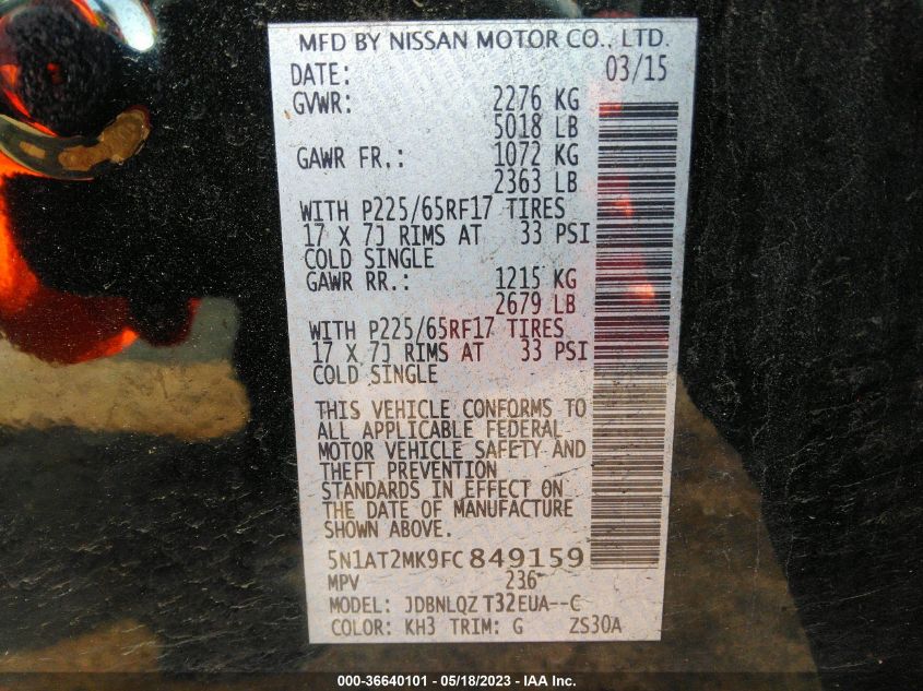 2015 NISSAN ROGUE SV - 5N1AT2MK9FC849159