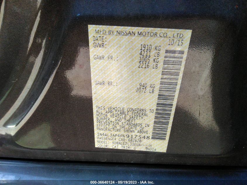2015 NISSAN ALTIMA 2.5 S - 1N4AL3AP4FN917548