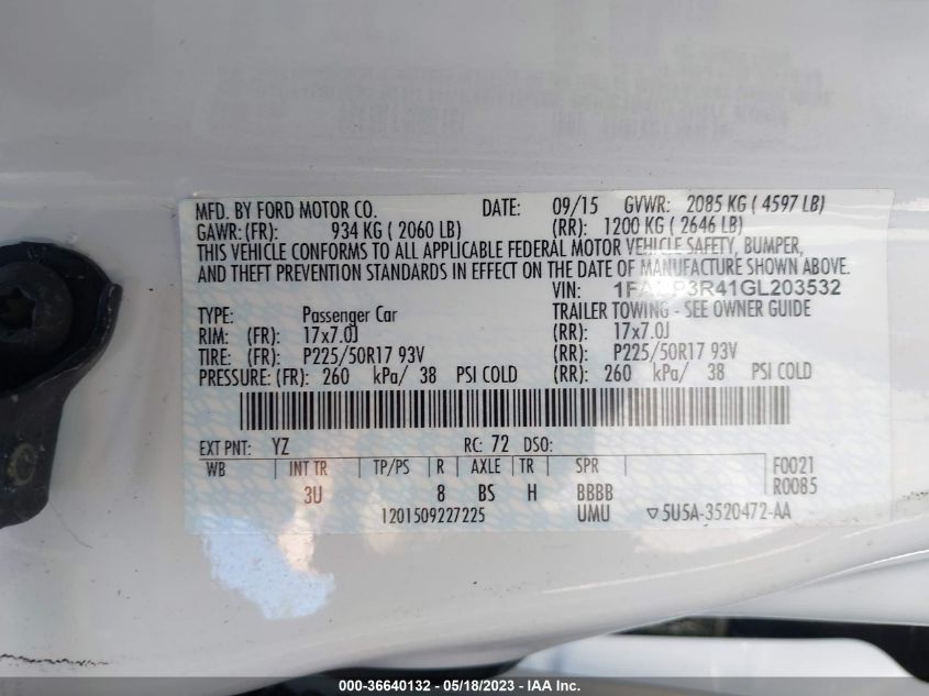 2016 FORD FOCUS ELECTRIC - 1FADP3R41GL203532