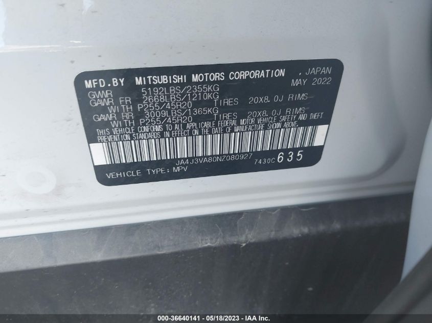 2022 MITSUBISHI OUTLANDER SEL - JA4J3VA80NZ080927