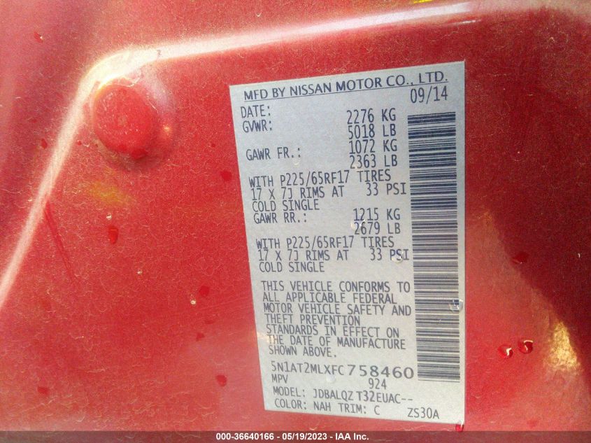2015 NISSAN ROGUE SV - 5N1AT2MLXFC758460