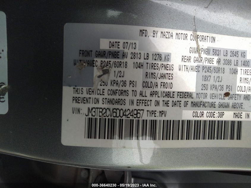 2013 MAZDA CX-9 TOURING - JM3TB2CV6D0424967