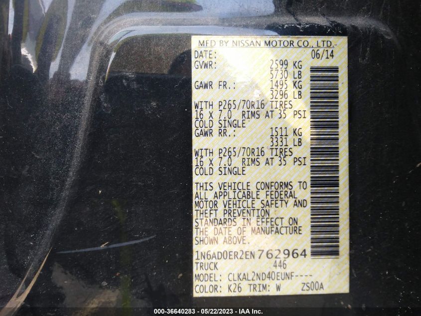 2014 NISSAN FRONTIER SV - 1N6AD0ER2EN762964
