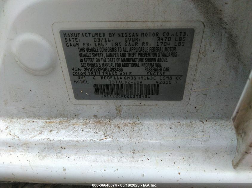 2016 NISSAN VERSA NOTE S/S PLUS/SV/SR/SL - 3N1CE2CP0GL393436