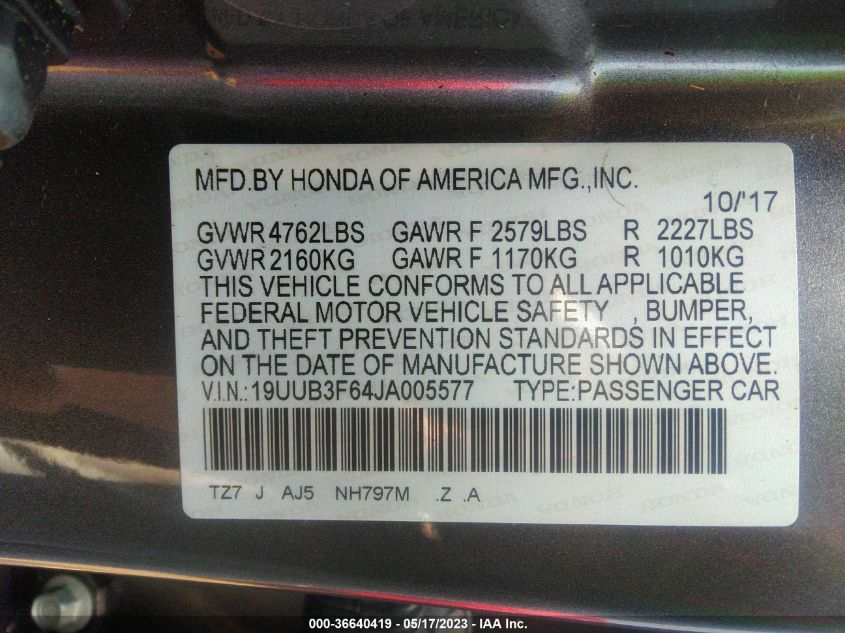 2018 ACURA TLX W/A-SPEC PKG RED LEATHER - 19UUB3F64JA005577