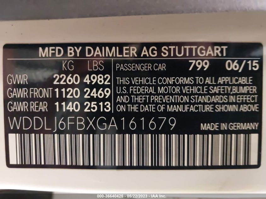 2016 MERCEDES-BENZ CLS CLS 400 WDDLJ6FBXGA161679