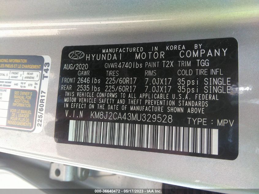 2021 HYUNDAI TUCSON SE - KM8J2CA43MU329528