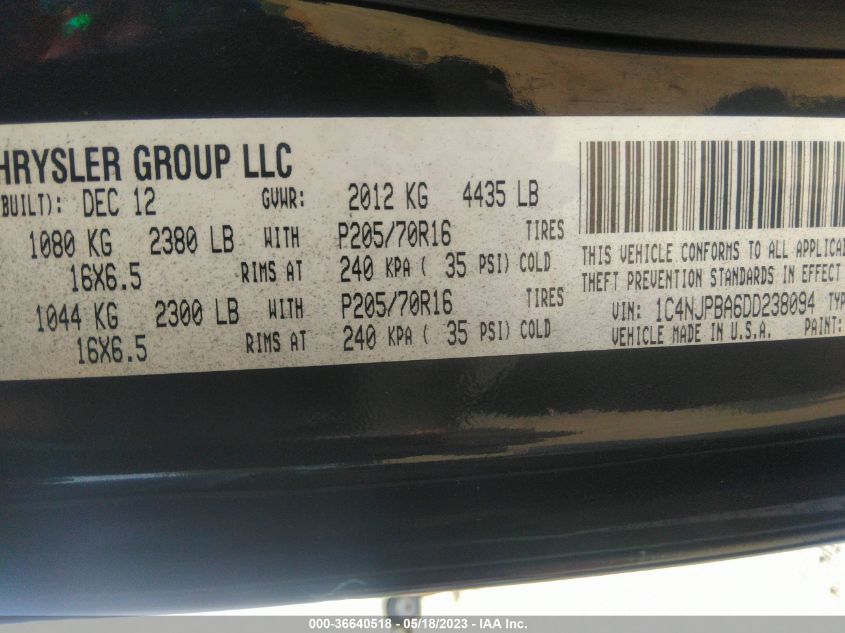 2013 JEEP PATRIOT SPORT - 1C4NJPBA6DD238094