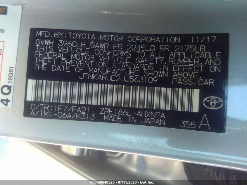2018 TOYOTA COROLLA IM - JTNKARJE2JJ563109