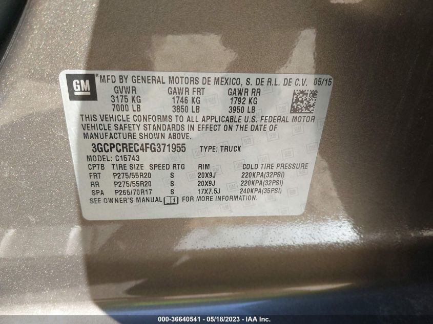 2015 CHEVROLET SILVERADO 1500 LT - 3GCPCREC4FG371955