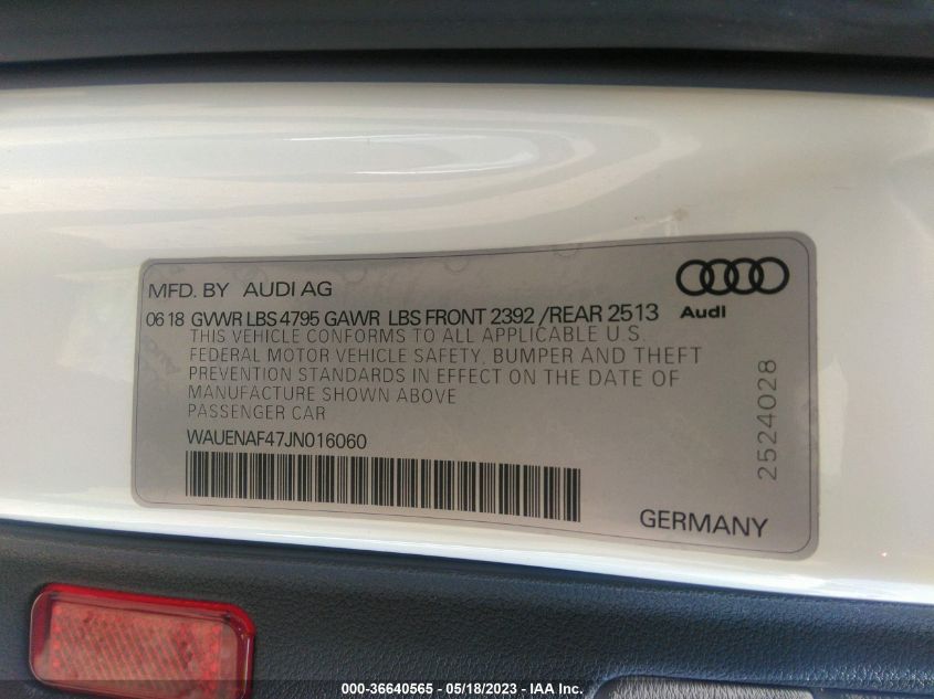 2018 AUDI A4 PREMIUM PLUS - WAUENAF47JN016060