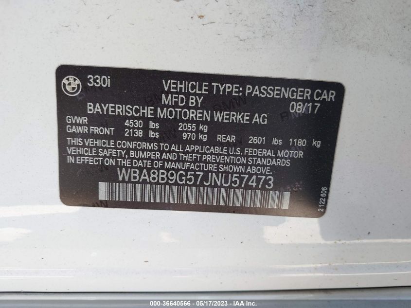 2018 BMW 3 SERIES 330I - WBA8B9G57JNU57473