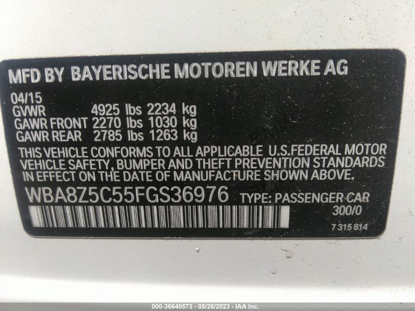 2015 BMW 3 SERIES GRAN TURISMO 328I XDRIVE - WBA8Z5C55FGS36976
