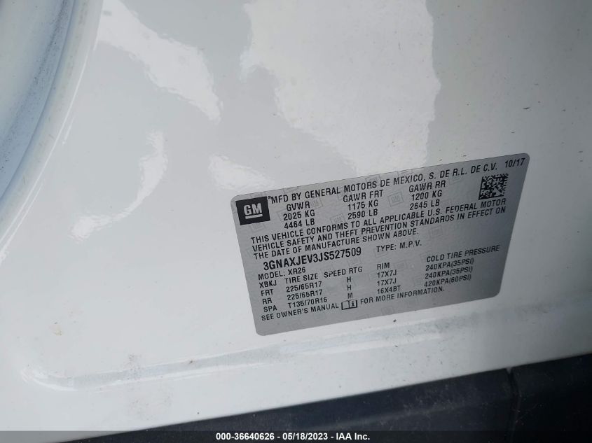 2018 CHEVROLET EQUINOX LT - 3GNAXJEV3JS527509