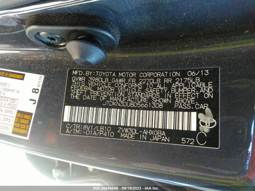 2013 TOYOTA PRIUS ONE/TWO/THREE/FOUR/FIVE - JTDKN3DU8D5661308