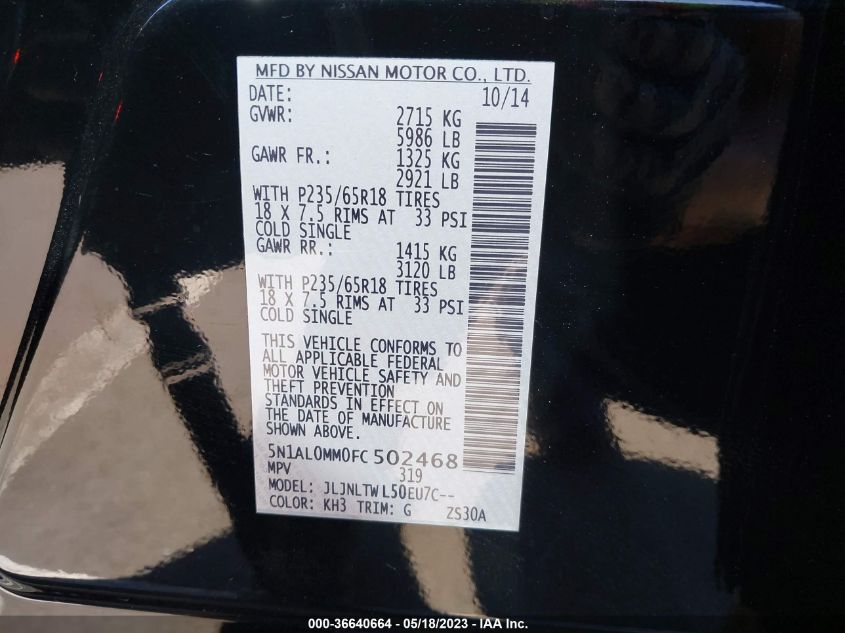 2015 INFINITI QX60 - 5N1AL0MM0FC502468