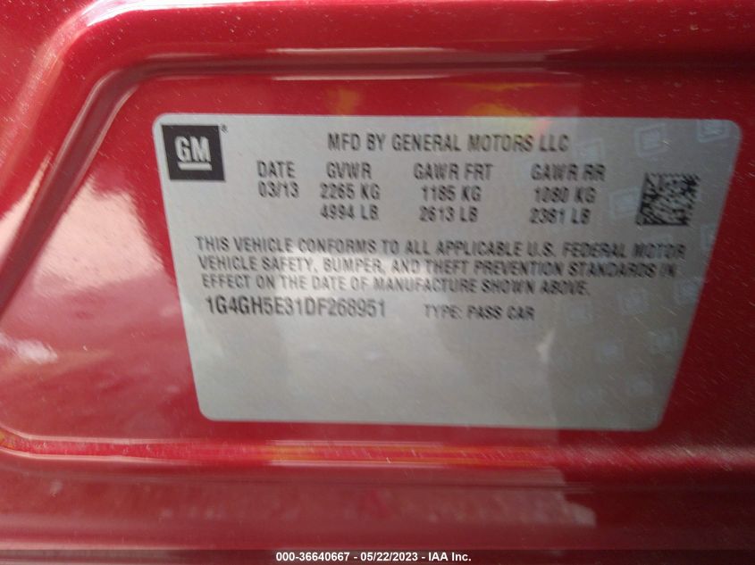 2013 BUICK LACROSSE PREMIUM 2 - 1G4GH5E31DF268951