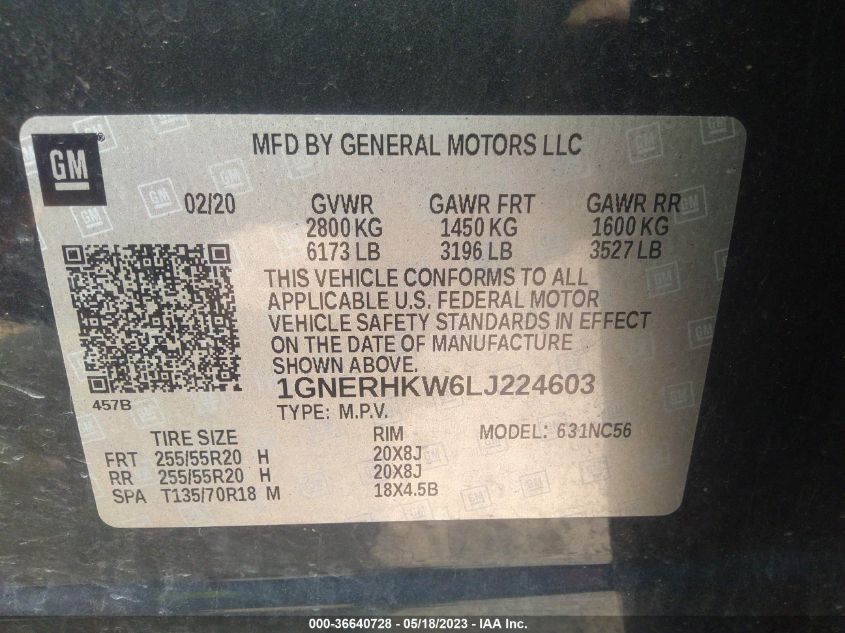 2020 CHEVROLET TRAVERSE LT LEATHER - 1GNERHKW6LJ224603