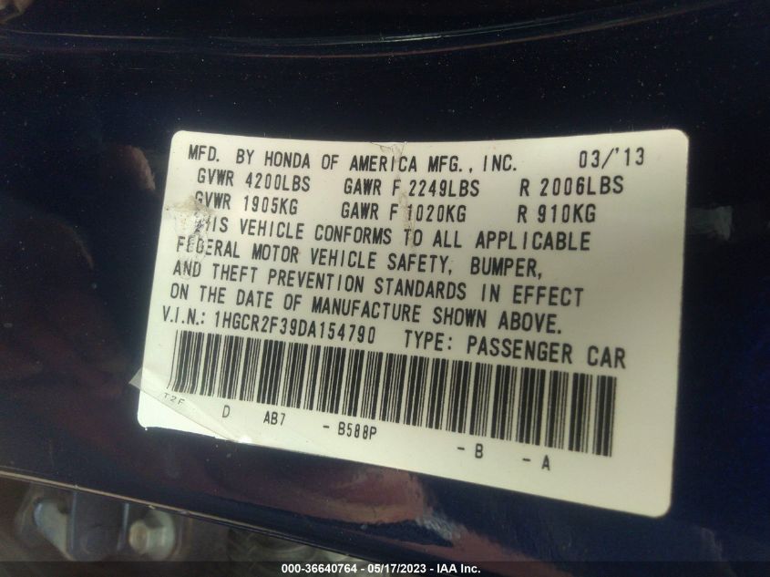2013 HONDA ACCORD LX - 1HGCR2F39DA154790