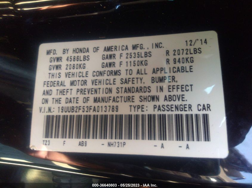 2015 ACURA TLX V6 TECH - 19UUB2F53FA013789