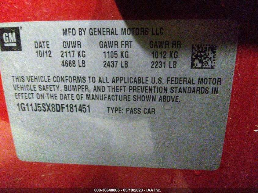 2013 CHEVROLET MALIBU LTZ - 1G11J5SX8DF181451
