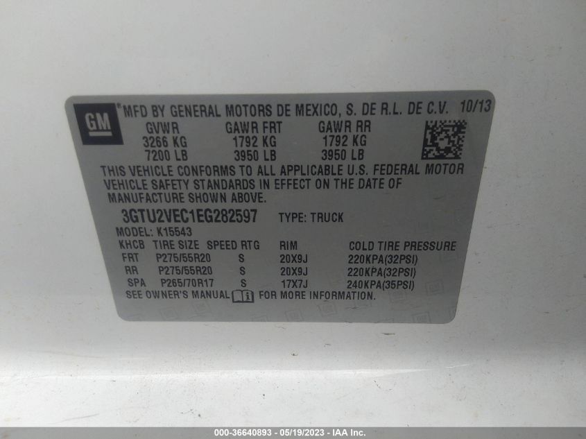 2014 GMC SIERRA 1500 SLT - 3GTU2VEC1EG282597