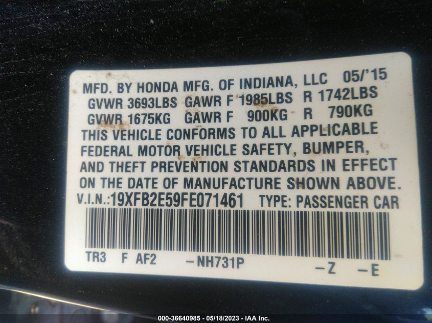 2015 HONDA CIVIC SEDAN LX - 19XFB2E59FE071461