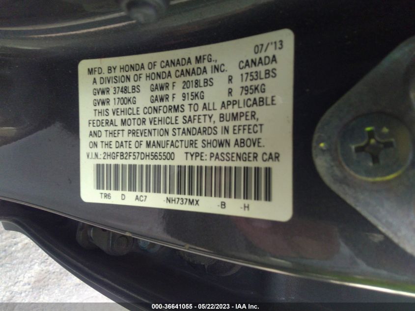2013 HONDA CIVIC SDN LX - 2HGFB2F57DH565500