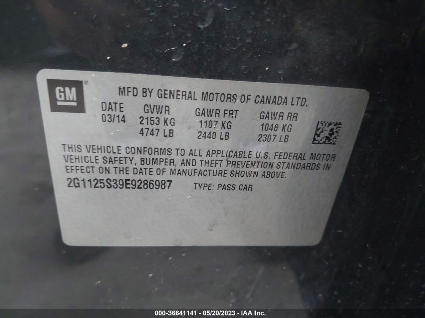 2014 CHEVROLET IMPALA LT - 2G1125S39E9286987