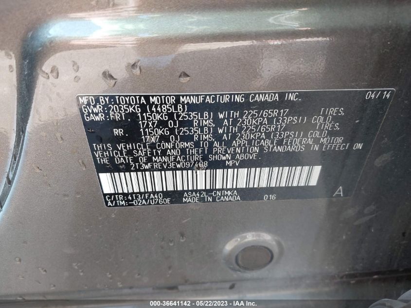 2014 TOYOTA RAV4 XLE - 2T3WFREV3EW097408
