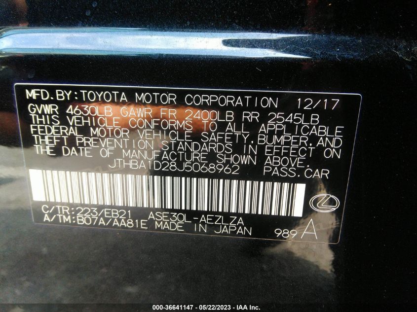 2018 LEXUS IS IS 300 - JTHBA1D28J5068962