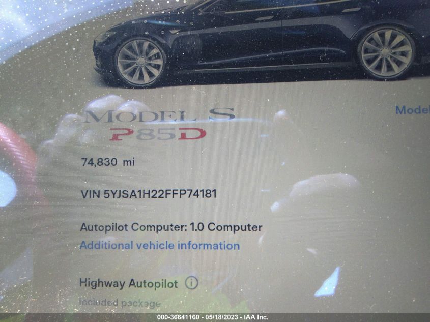 2015 TESLA MODEL S 85D/P85D/70D/90D/P90D - 5YJSA1H22FFP74181
