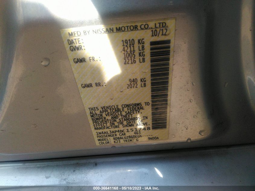 2013 NISSAN ALTIMA 2.5 SV - 1N4AL3AP4DC151748