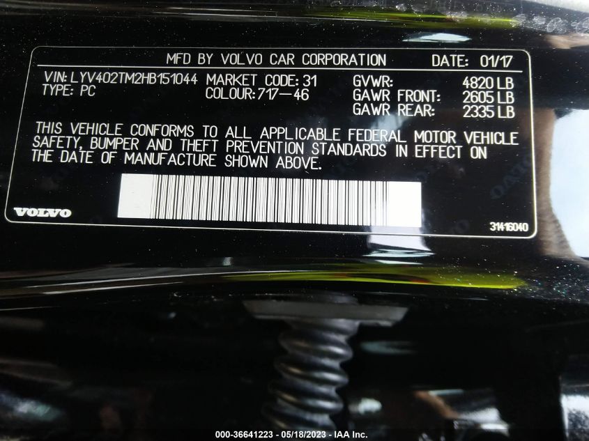 2017 VOLVO S60 INSCRIPTION PLATINUM - LYV402TM2HB151044