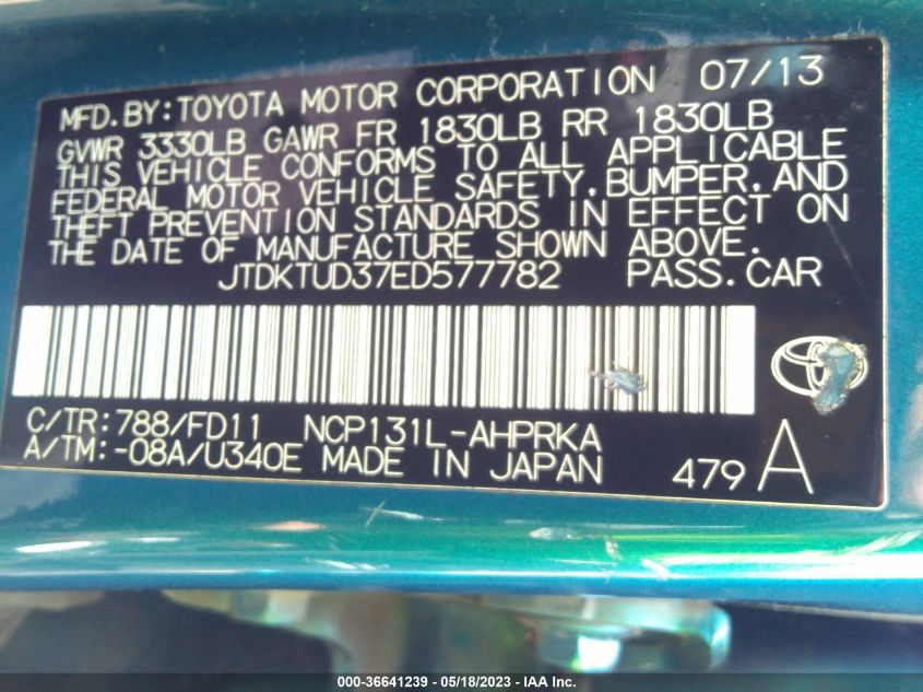 2014 TOYOTA YARIS L/SE/LE - JTDKTUD37ED577782