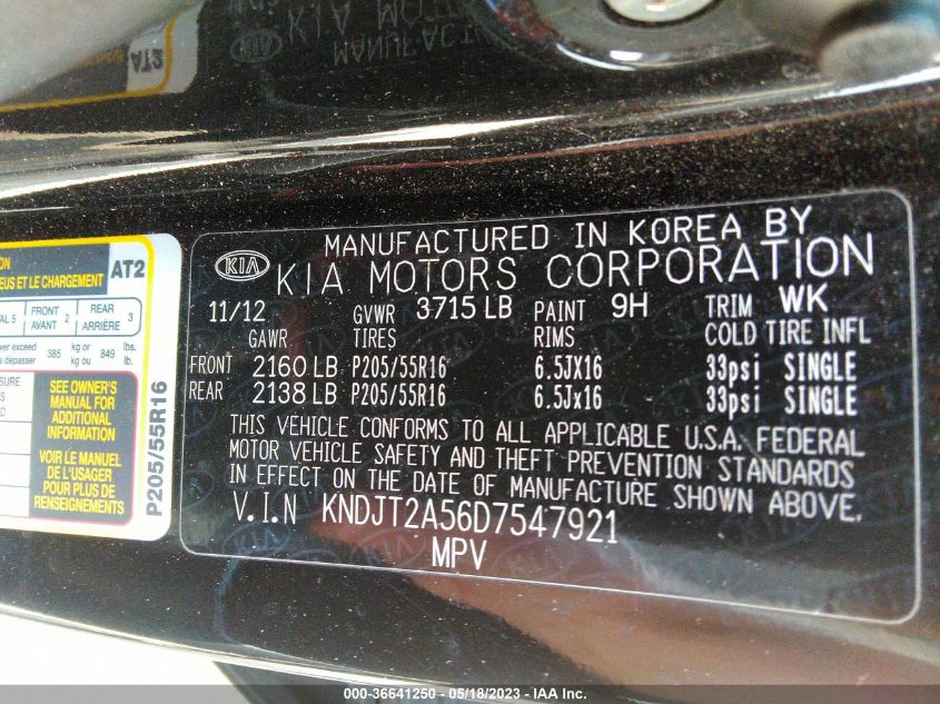 2013 KIA SOUL BASE - KNDJT2A56D7547921