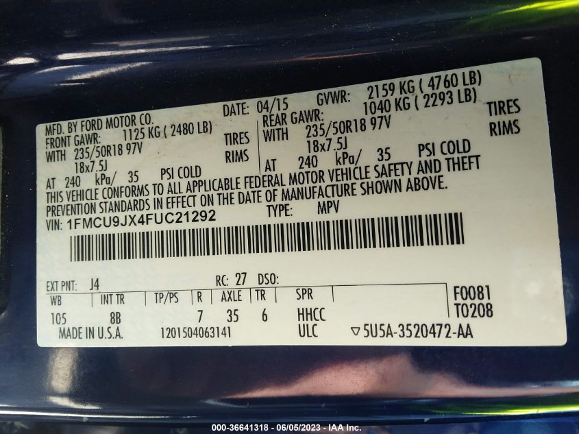 2015 FORD ESCAPE TITANIUM - 1FMCU9JX4FUC21292