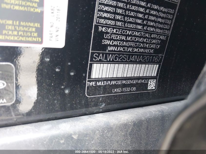 2022 LAND ROVER RANGE ROVER SPORT SE - SALWG2SU4NA201167