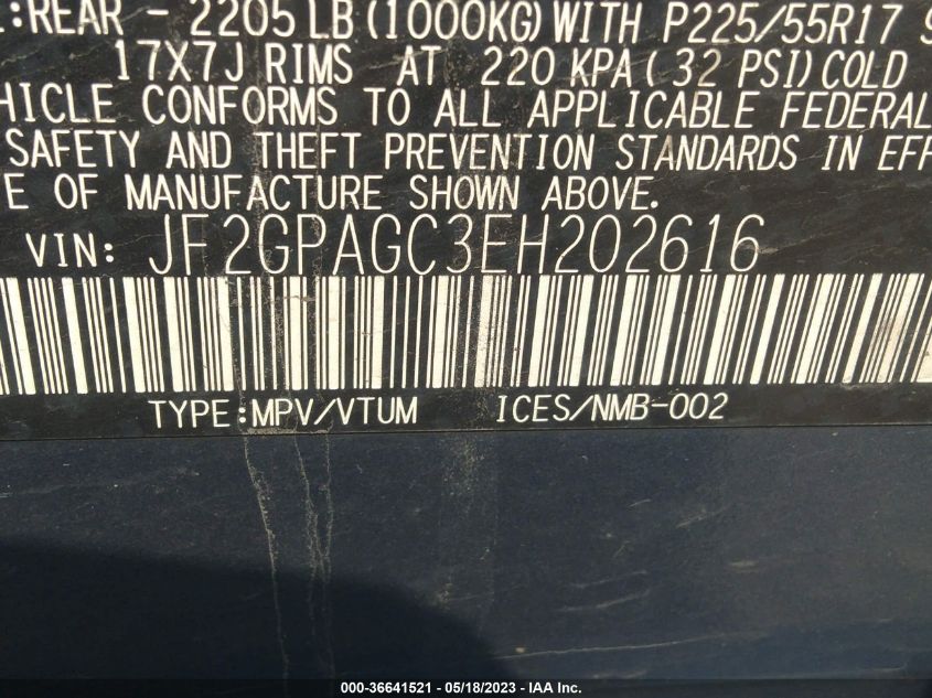 2014 SUBARU XV CROSSTREK LIMITED - JF2GPAGC3EH202616