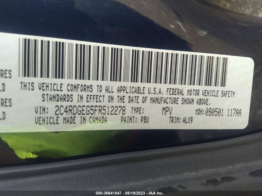 2015 DODGE GRAND CARAVAN R/T - 2C4RDGEG5FR512278